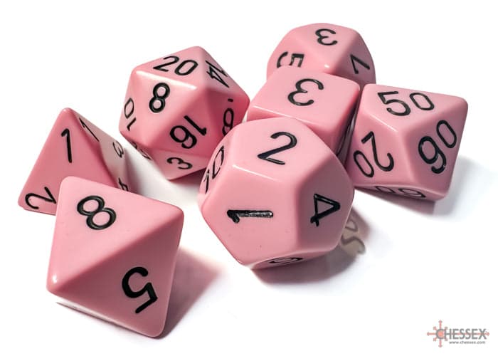 Chessex | Polyhedral Dice Set | Acrylic | Opaque Pastel Pink/black (CHX 25464)