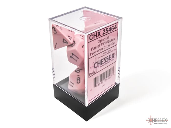 Chessex | Polyhedral Dice Set | Acrylic | Opaque Pastel Pink/black (CHX 25464)