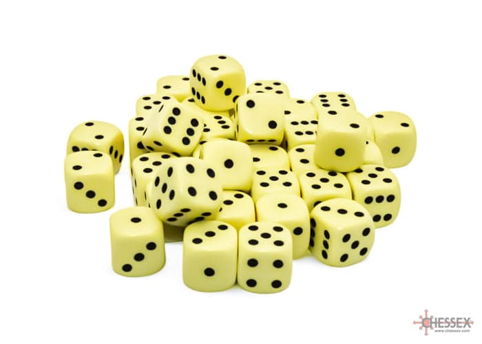 Chessex | d6 Dice Block | Acrylic | Opaque Pastel Yellow/black 12mm d6 (36 Dice) (CHX 25862)