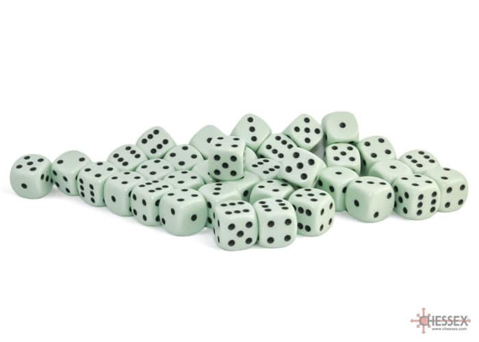 Chessex | d6 Dice Block | Acrylic | Opaque Pastel Green/black 12mm d6 (36 Dice) (CHX 25865)