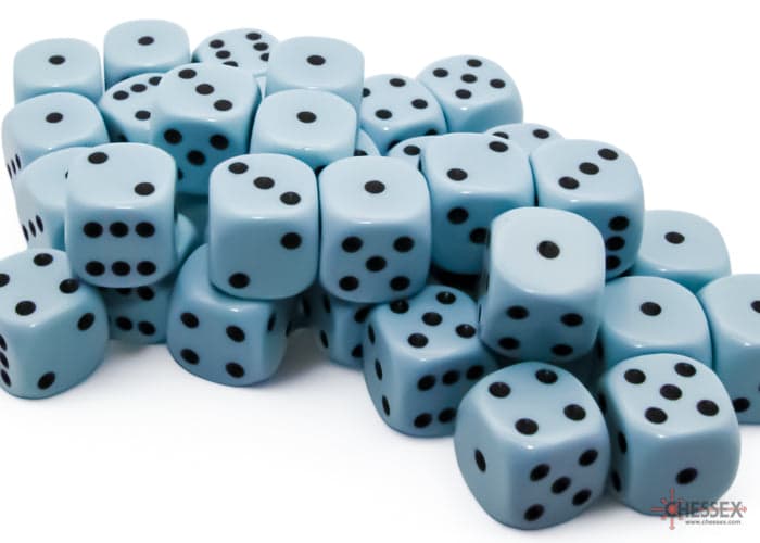 Chessex | d6 Dice Block | Acrylic | Opaque Pastel Blue/black 12mm d6 (36 Dice) (CHX 25866)