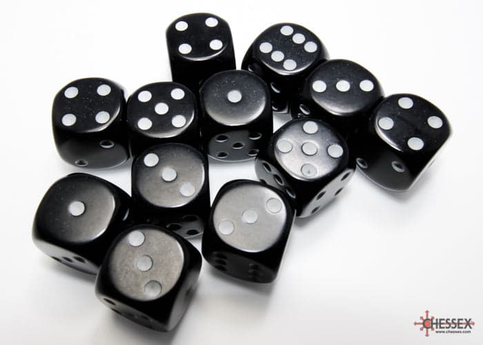 Chessex | d6 Dice Block | Acrylic | Opaque Black/White 16mm d6 (12 dice) (CHX 25608)