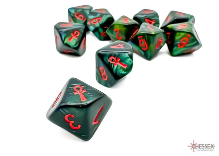 Chessex | d10 Set | Scarab | Jade/Red Ankh (CHX29025)