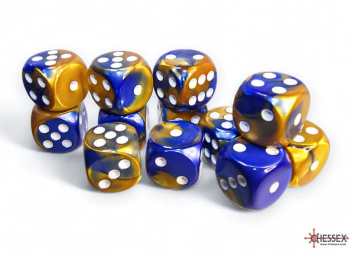 Chessex | 16mm D6 Dice Block | Gemini | Blue-Gold/White (CHX26622)