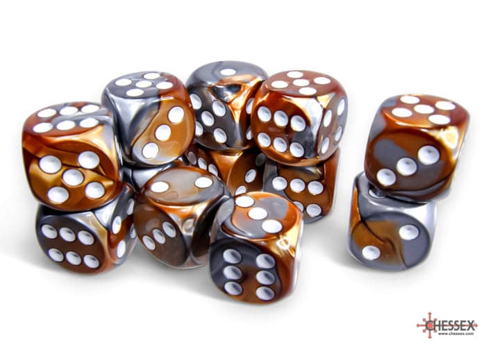 Chessex | 16mm D6 Dice Block | Gemini | Copper-Steel/White (CHX26624)