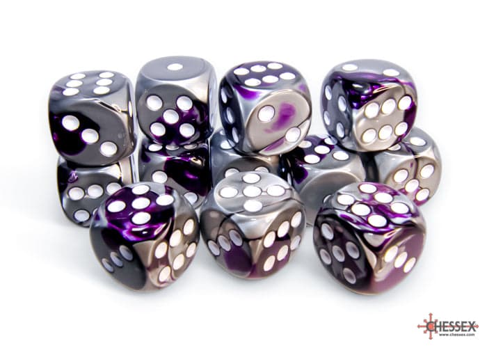 Chessex | 16mm D6 Dice Block | Gemini | Purple-Steel/White (CHX26632)