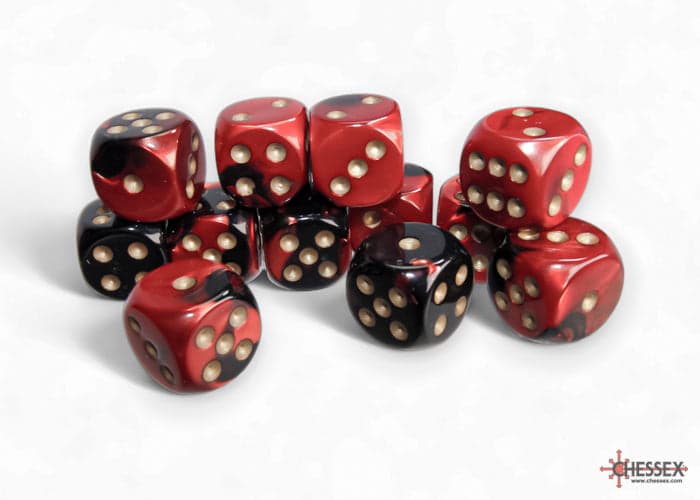 Chessex | 16mm D6 Dice Block | Gemini | Black-Red/Gold (CHX26633)