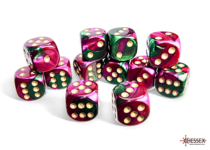Chessex | 16mm D6 Dice Block | Gemini | Green-Purple/Gold (CHX26634)