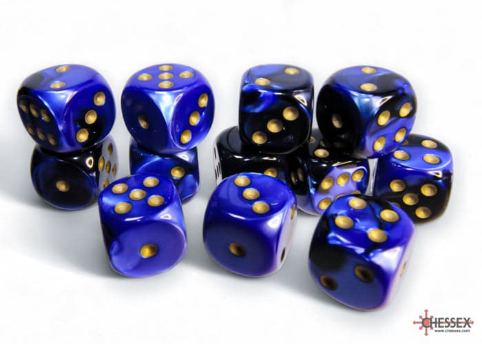 Chessex | 16mm D6 Dice Block | Gemini | Black-Blue/Gold (CHX26635)