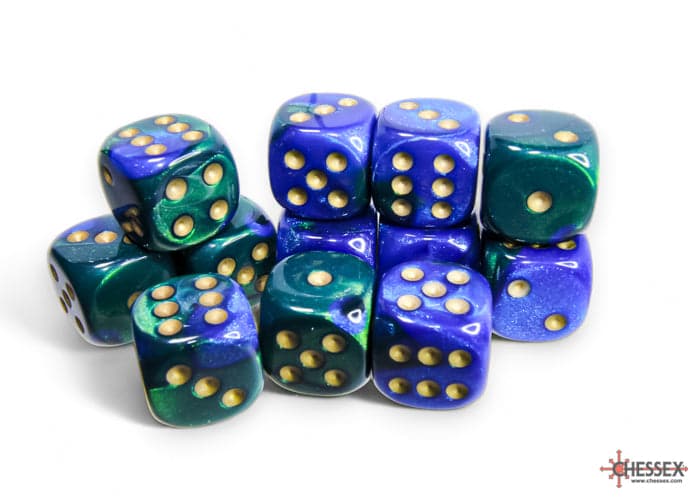 Chessex | 16mm D6 Dice Block | Gemini | Blue-Green/Gold (CHX26636)