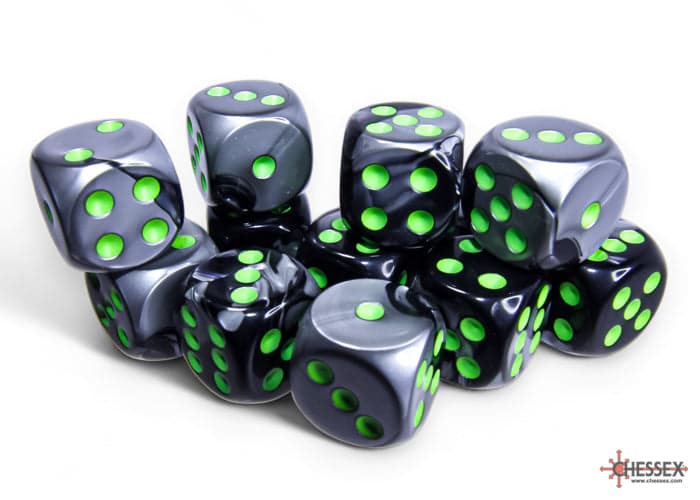 Chessex | 16mm D6 Dice Block | Gemini | Black-Grey/Green