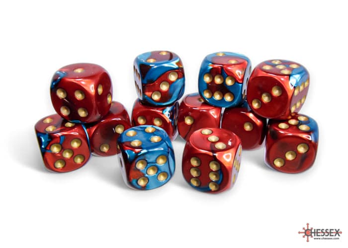 Chessex | 16mm D6 Dice Block | Gemini | Red-Teal/Gold (CHX26662)