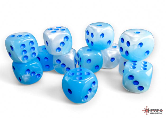 Chessex | 16mm D6 Dice Block | Gemini | Pearl Turquoise-White/Blue (CHX26665)