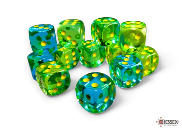 Chessex | 16mm D6 Dice Block | Gemini | Translucent Green-Teal/Yellow (CHX26666)