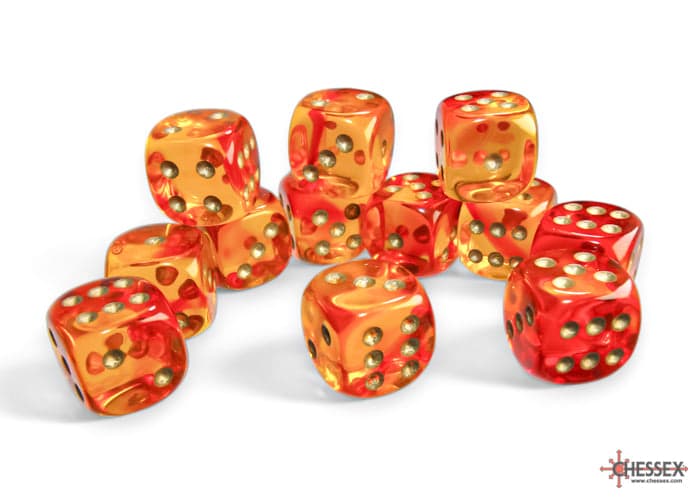 Chessex | 16mm D6 Dice Block | Gemini | Translucent Red-Yellow/Gold (CHX26668)