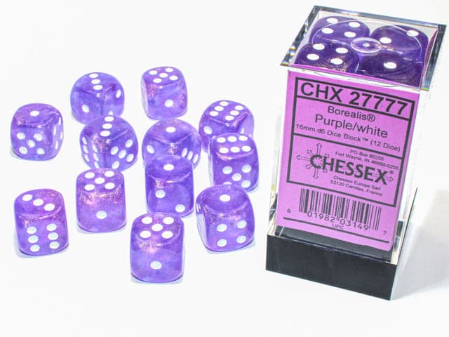 Chessex | 16mm D6 Dice Block | Borealis | Purple/White (CHX27777)