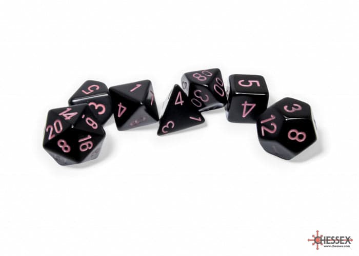 Chessex | Polyhedral Dice Set | Opaque | Black/Pink (CHX25448)