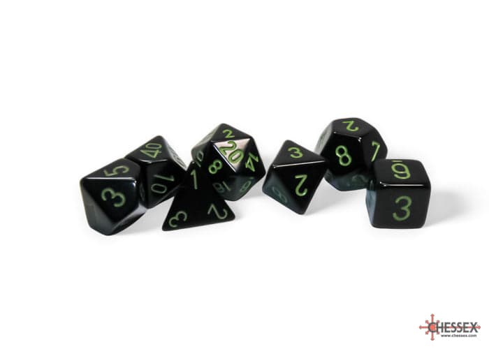 Chessex | Polyhedral Dice Set | Opaque | Black/Green (CHX25458)