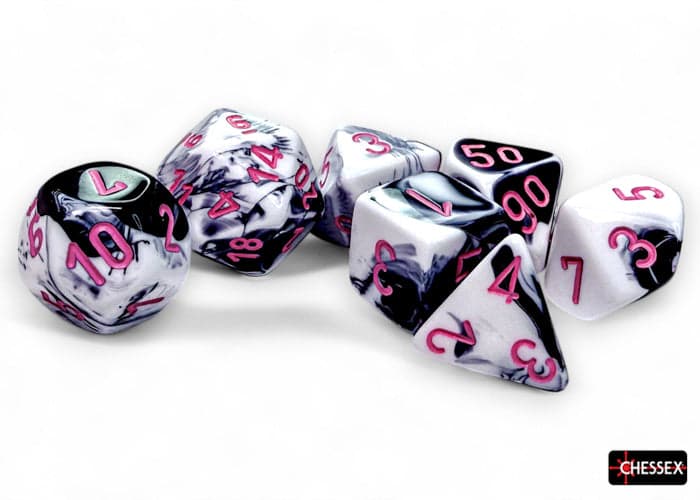 Chessex | Polyhedral Dice Set | Gemini | Black-White/Pink (CHX26469)
