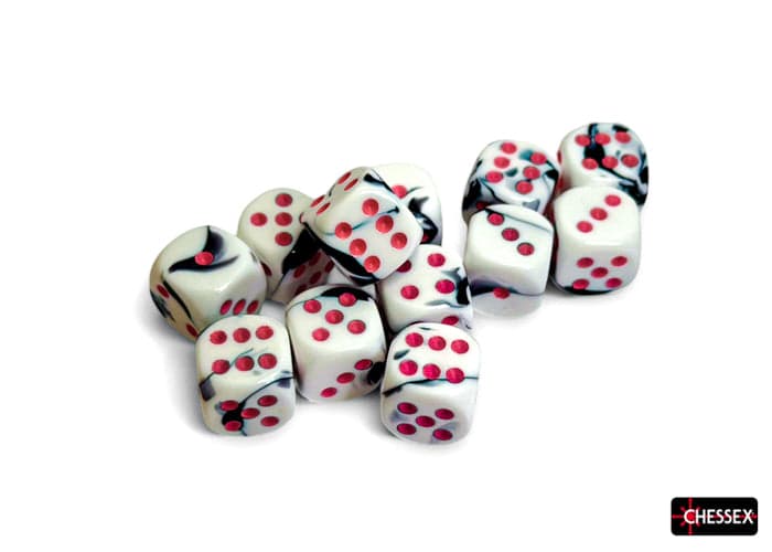 Chessex | 16mm D6 Dice Block | Gemini | Black-White/Pink (CHX26669)