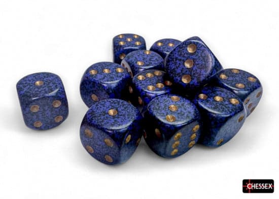 Chessex | d6 Dice Block | Acrylic | Speckled Golden Cobalt 16mm d6 (12 dice) (CHX 25737)