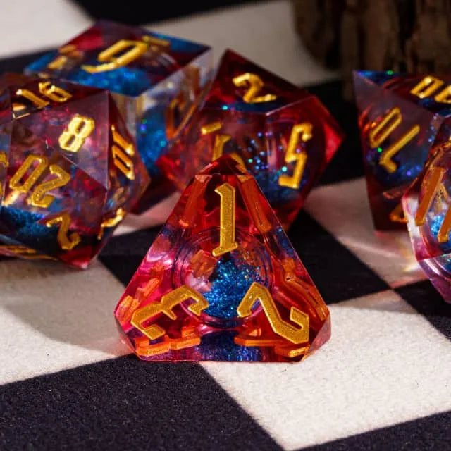 RPG Dice Set | Acrylic | Liquid Dice - Red and Blue | Set of 7 (D0224)