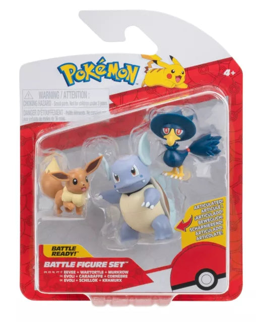 Pokemon Battle Figures | 3 Pack | Eevee, Wartortle & Murkrow
