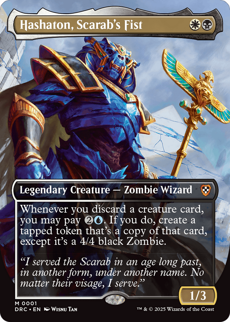 Hashaton, Scarab's Fist (Borderless) (001) [Commander: Aetherdrift]  Foil