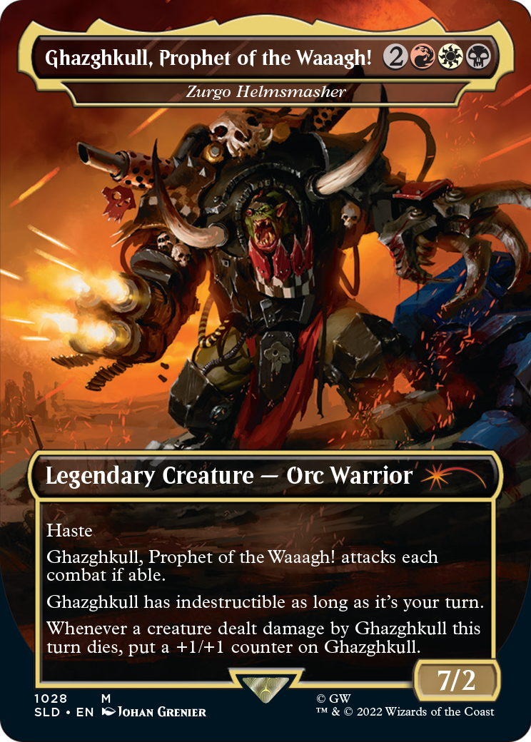 Ghazghkull, Prophet of the Waaagh! - Zurgo Helmsmasher (Borderless) [Secret Lair Drop Series] Foil