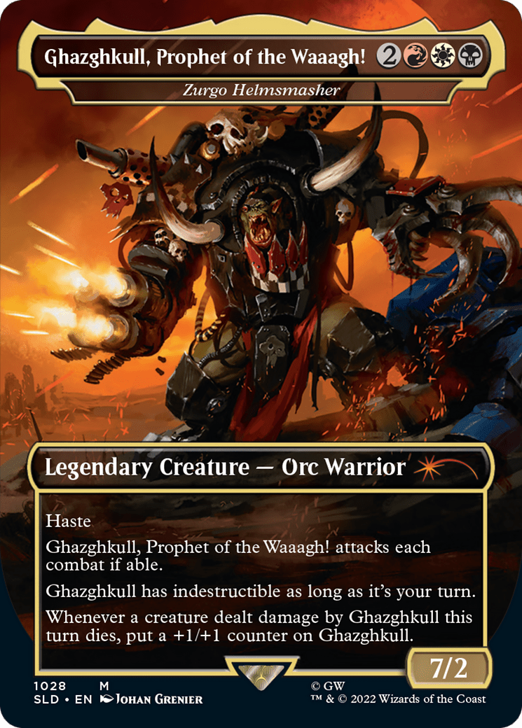 Ghazghkull, Prophet of the Waaagh! - Zurgo Helmsmasher (Borderless) [Secret Lair Drop Series] Foil