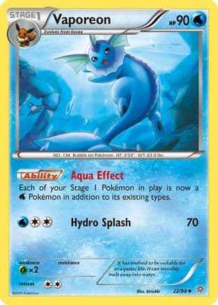 Vaporeon 022/98 - XY  Ancient Origins Reverse Holofoil