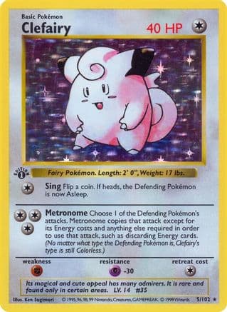 Clefairy 5- Base Set Shadowless 1st Edition Holofoil
