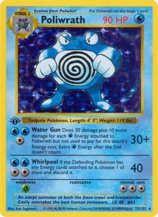 Poliwrath 13/102 - Base Set Shadowless 1st Edition Holofoil