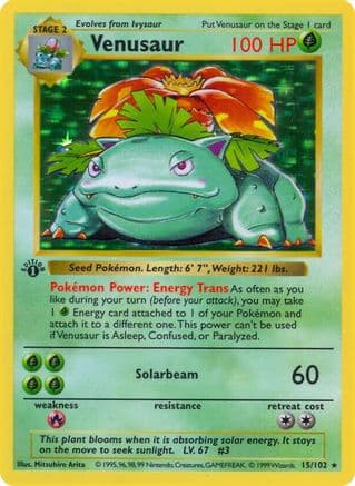 Venusaur 15/102 - Base Set Shadowless Unlimited Holofoil