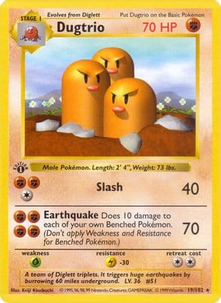 Dugtrio 19/102 - Base Set Shadowless 1st Edition