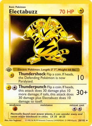 Electabuzz 20- Base Set Shadowless 1st Edition