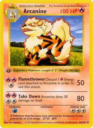 Arcanine 023  - Unlimited Base Set Shadowless - Uncommon