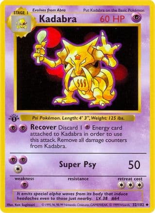 Kadabra 032- Base Set Shadowless 1st Edition