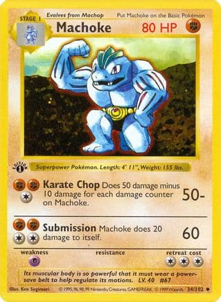Machoke 034- Base Set Shadowless 1st Edition