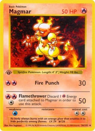 Magmar 036- Base Set Shadowless 1st Edition