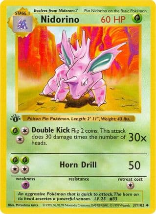 Nidorino 037- Base Set Shadowless 1st Edition