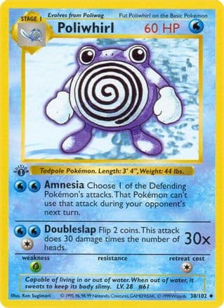 Poliwhirl 038- Base Set Shadowless 1st Edition