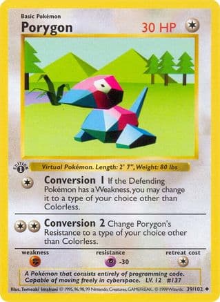 Porygon 039  - Unlimited Base Set Shadowless - Uncommon