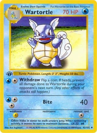 Wartortle 042- Base Set Shadowless 1st Edition