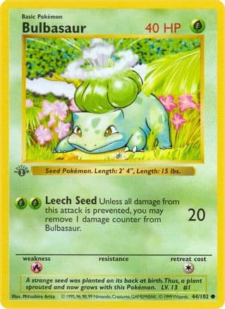 Bulbasaur 044- Base Set Shadowless Unlimited