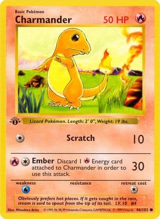 Charmander 046- Base Set Shadowless 1st Edition