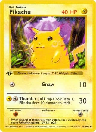 Pikachu 058- Base Set Shadowless Unlimited