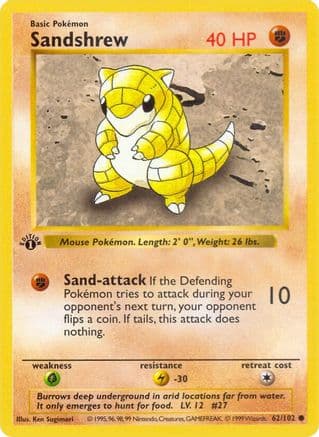 Sandshrew 062- Base Set Shadowless 1st Edition