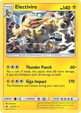 Electivire 43/147 - SM  Burning Shadows Reverse Holofoil