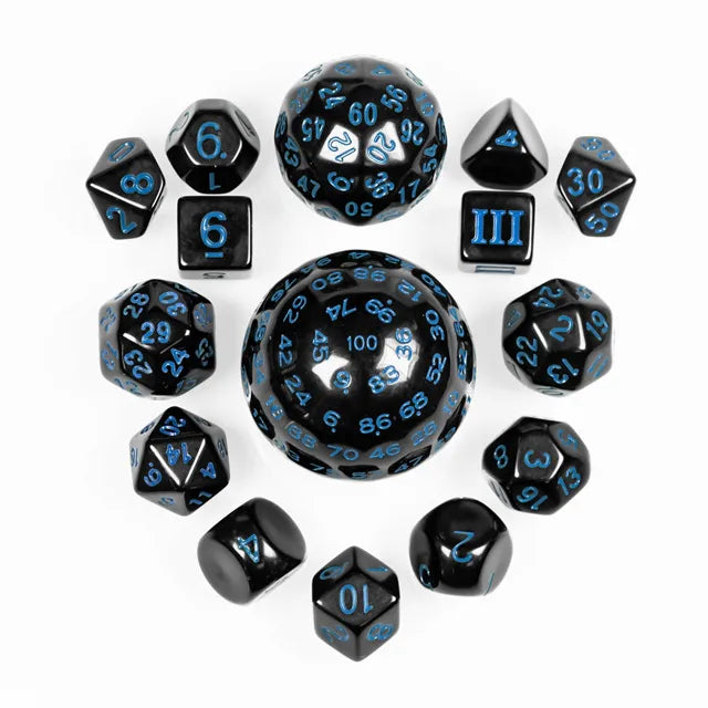 Polyhedral Dice Set | Acrylic | D3 to D100 - Blue | Set of 15 (D0189)